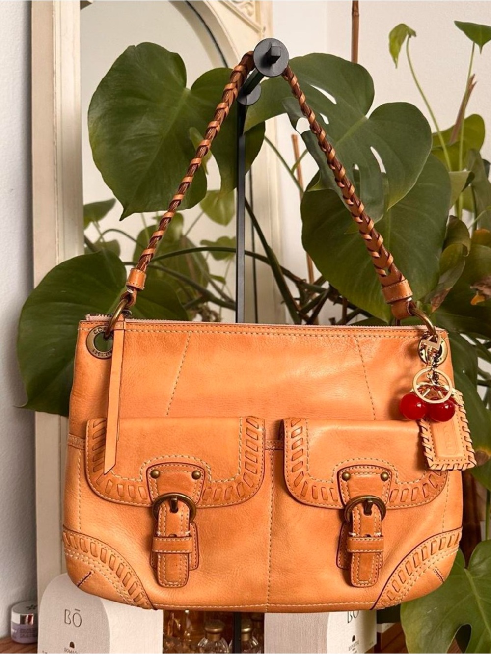 Coach Tan Leather 2way Bag with Braided strap